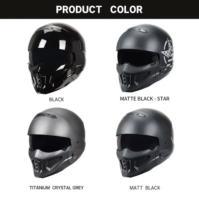 Casque de moto tactique DOT intégral noir mat Street Fighter avec masque amovible pour hommes
