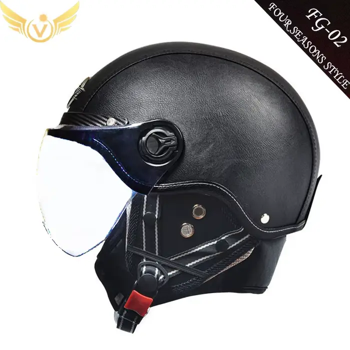 AD – demi-casque de MOTO rétro pour hommes, lentilles HD Vintage, casques de MOTO en cuir, casquette
