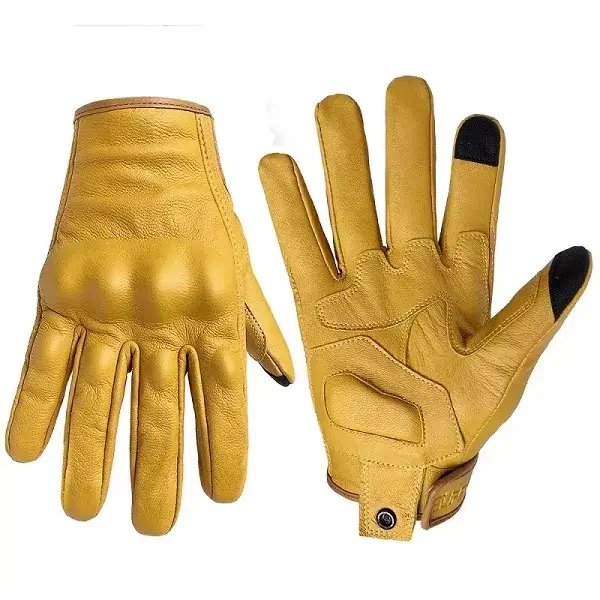 Gants de moto en cuir jaune pour hommes, accessoire de moteur en peau de chèvre, pour équitation, Di
