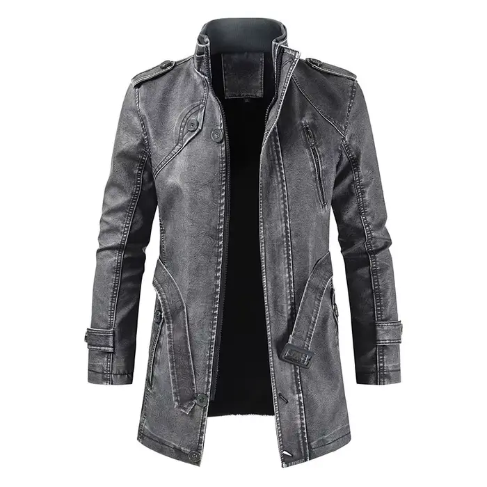 Costume de moto pour hommes veste longue en cuir hiver coupe ajustée