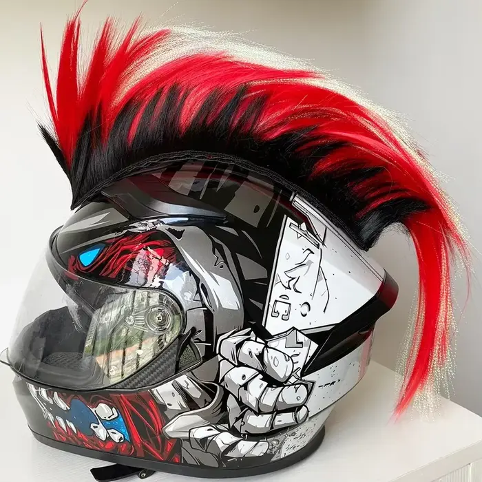 Personnalité créative moto casque électrique décoration Mohawk perruque