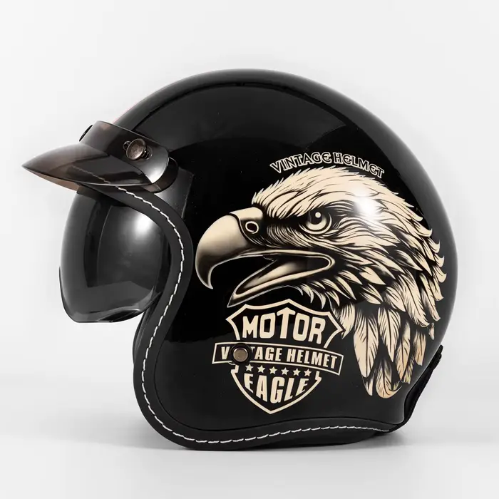 Casque de moto rétro 3/4 ouvert unisexe avec double visière, léger, toutes saisons, pour scooter et 
