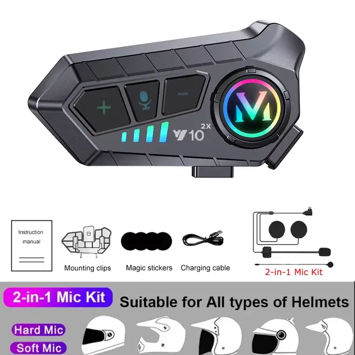 Interphone Bluetooth pour casque de moto, 300M, pour 2 motards, intercomunicateur, étanche, partage 