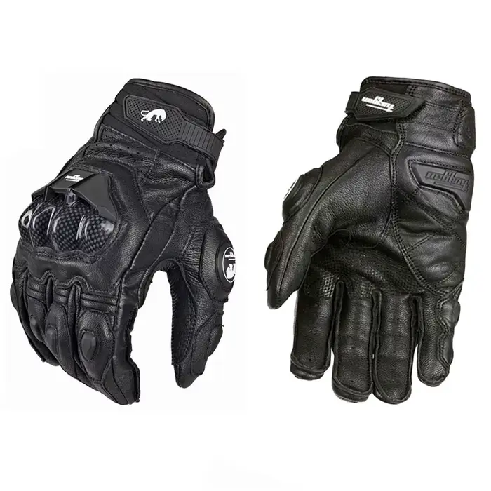 Gants de moto noirs de course en cuir véritable, gants d'équipe d'équitation sur route blancs, porta