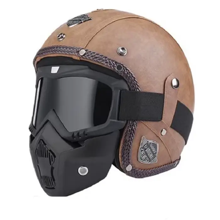 Casque de moto en cuir PU avec visage ouvert