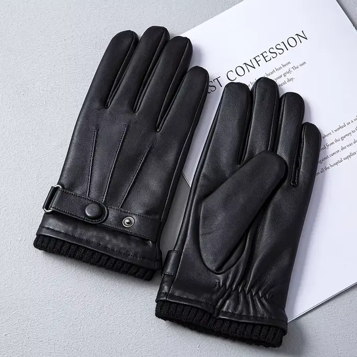 M-XL hommes en cuir véritable conduite cyclisme cadeau gants hiver chaud doublure douce avec de l'op
