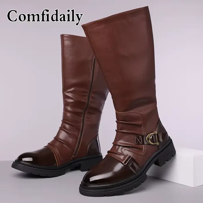 Bottes hautes pour hommes, style britannique, bottes longues tendance, confortables, résistantes à l