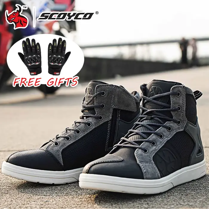 SCOYCO bottes de Moto imperméables Moto bottes de Motocross hommes en cuir microfibre chaussures déc