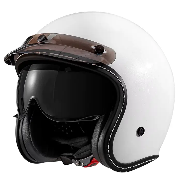 Casque de moto rétro 3/4 ouvert unisexe avec double visière