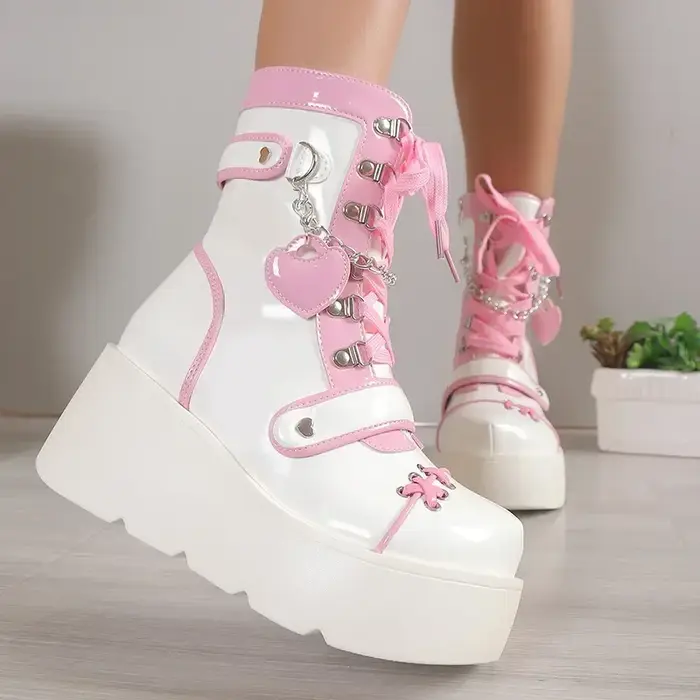 Femmes Punk gothique moto bottes automne nouvelle plate-forme gros talon haut bottine dames Cool coin femme noir femme chaussures