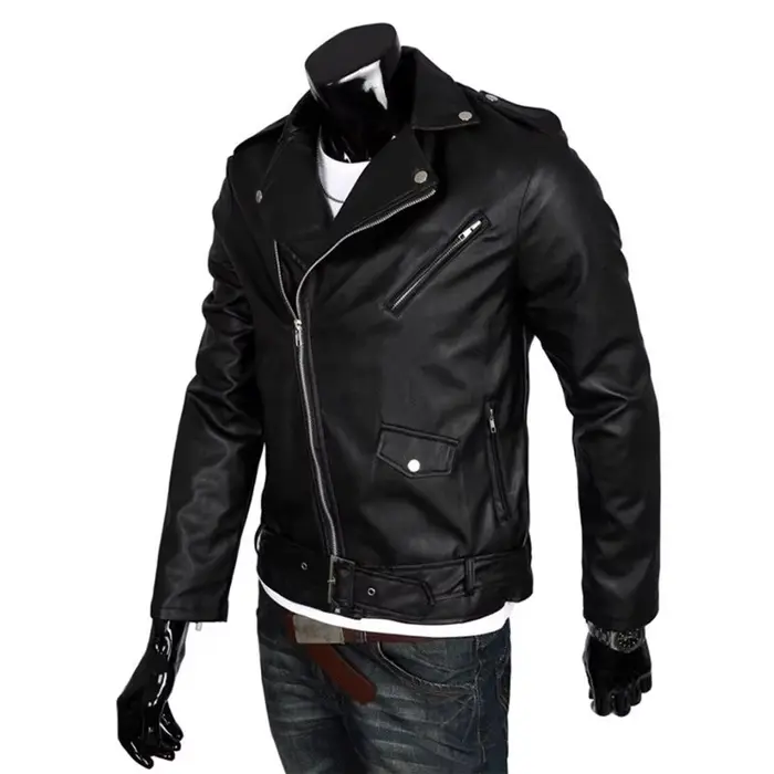 Veste de moto en cuir coupe couvertes pour hommes