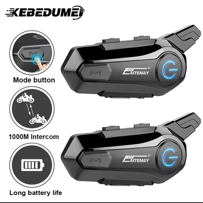 Interphone Bluetooth pour casque de Moto, casque d'écoute pour 2 motocyclistes, Interphone sans fil,