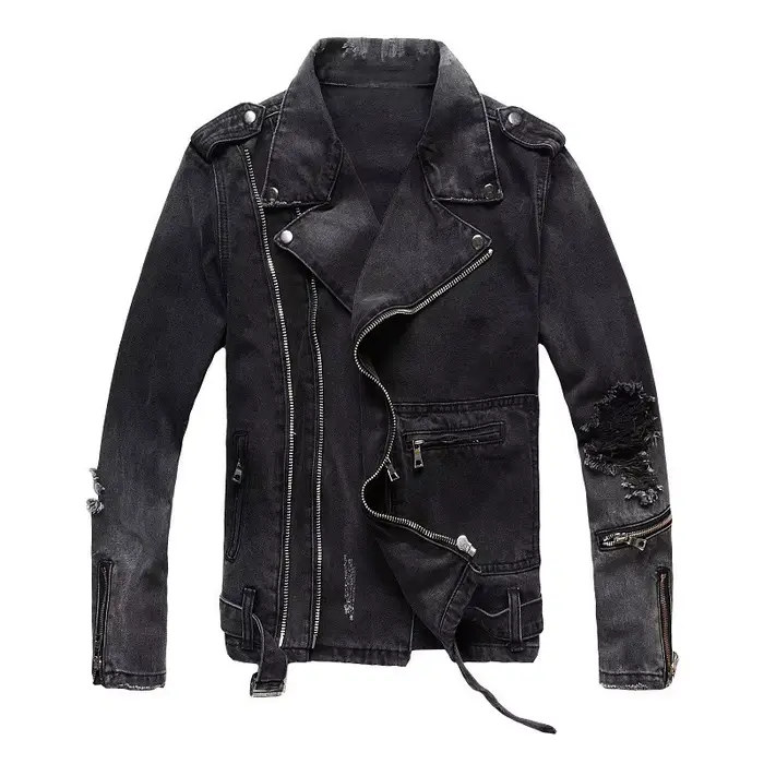 Veste en jean pour homme pour l'automne et l'hiver. Veste de moto slim déchirée à la mode de style p