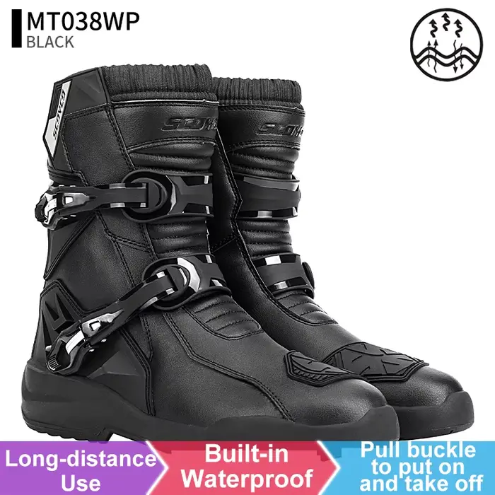 SCOYCO-Bottes de Protection de Moto en Cuir TPU pour Homme, Chaussures de Motocycliste Imperméables,