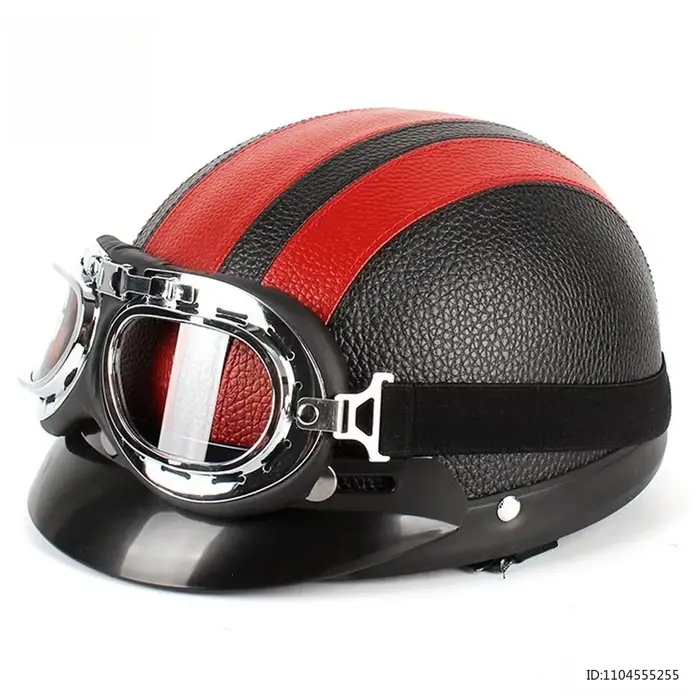 Casque Demi-Coque Vintage en Cuir pour Moto