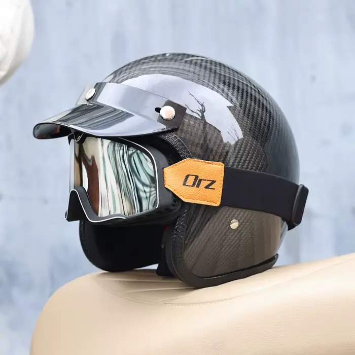 Casque de moto 3/4 en fibre de carbone 700, homologué DOT, coupe-vent, respirant, style rétro, équip