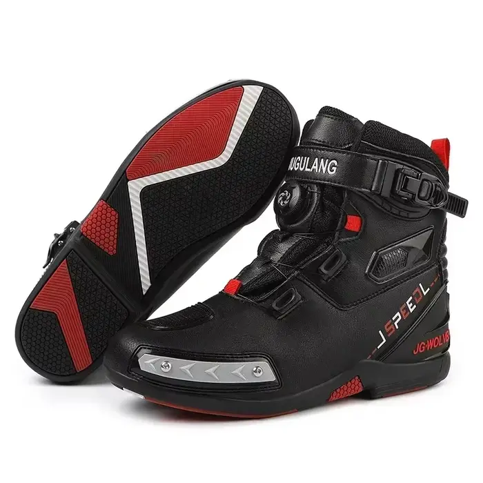 JG-wolf – bottes de moto en cuir pour hommes, bottes de Motocross, semelle extérieure en caoutchouc 
