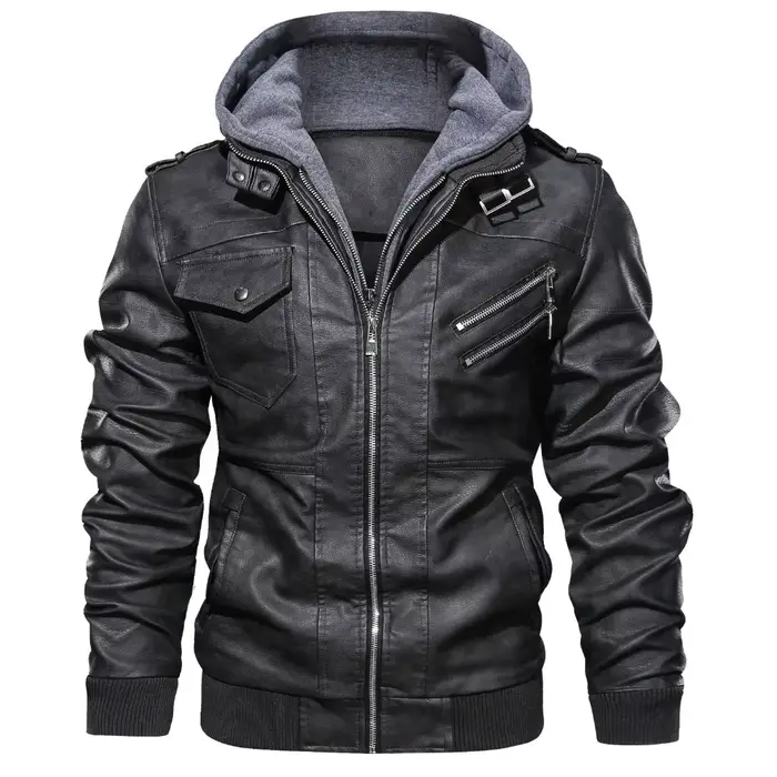 Veste à capuche en cuir PU pour homme, rétro, chaud, décontracté, Style moto, Options multicolores, 