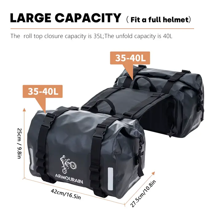 Sacs latéraux de moto imperméables 35L*2, sacs de selle, sacs à bagages, sac de queue pour casque, é