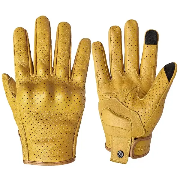 Gants de moto jaunes en cuir de chèvre pour homme, doigt complet, moto, motocross