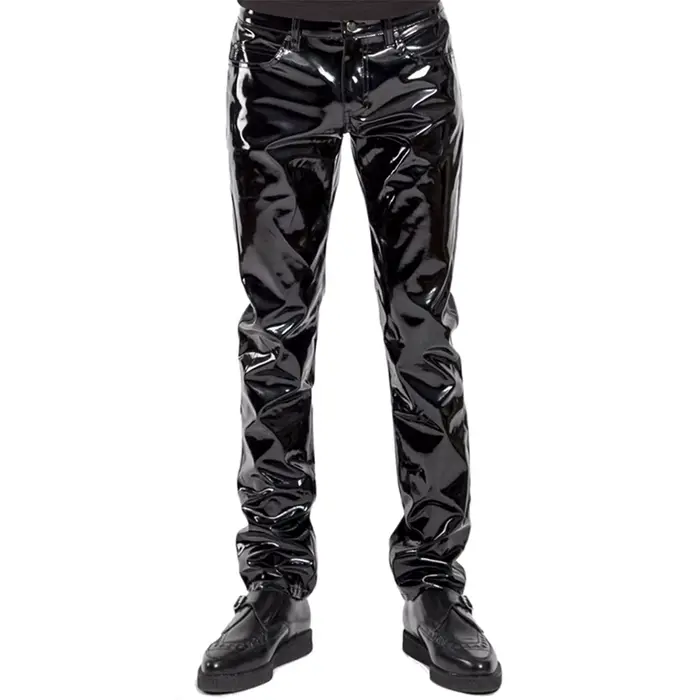 Pantalon de moto en cuir pour hommes, Long et brillant, vêtements de danse en boîte de nuit, Punk go
