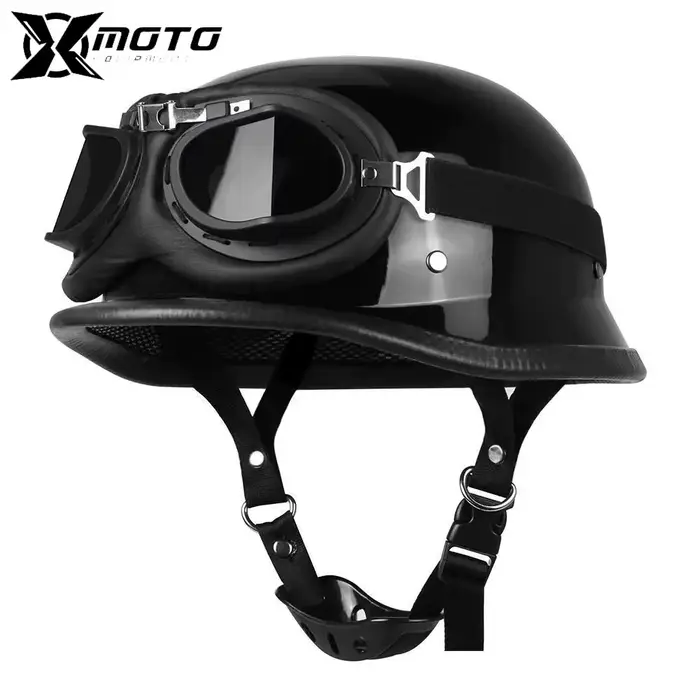Casque de moto ouvert vintage, demi-casque, visage allemand, casque de sécurité, scooter rétro