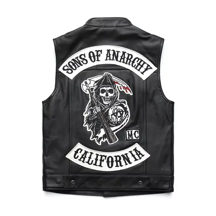 Hommes Moto printemps vestes SOA Punk noir Moto Gilet Sons of Anarchy cuir Moto Veste Gilet