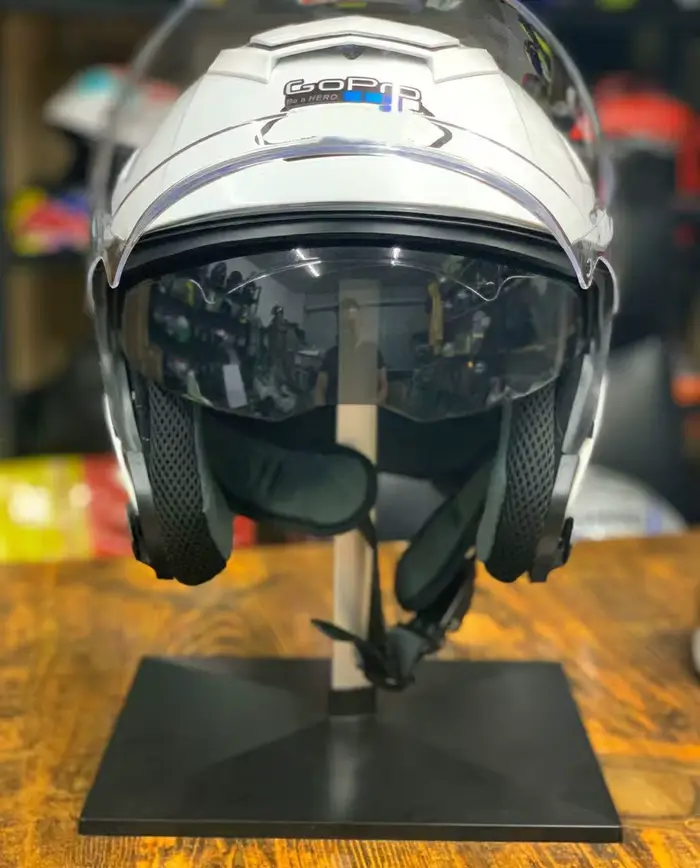 Casque ouvert J-CRUISE 3/4 casque blanc brillant Double visière rose fleur hors route course Motocro