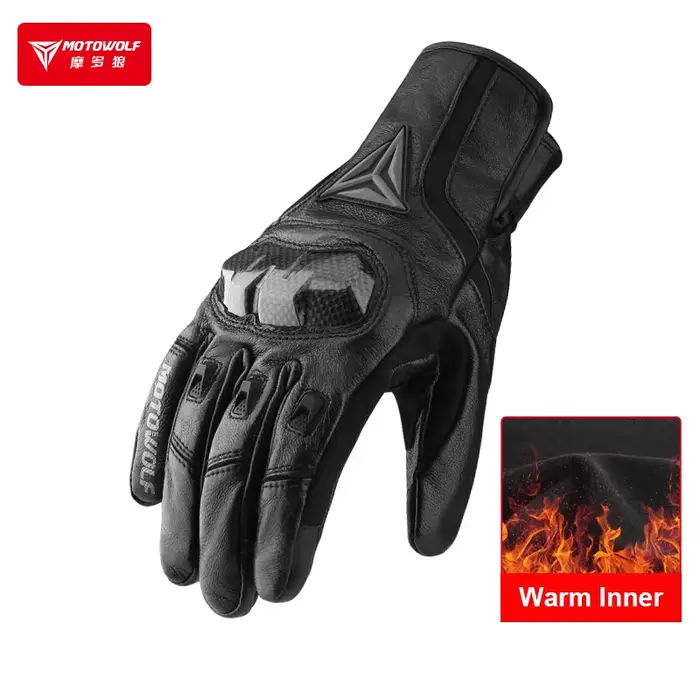 Gants de moto d'hiver hommes gants en cuir chauds moto Guantes Luvas Motocross écran tactile coupe-v