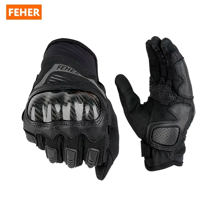 FEHER – gants de moto pour hommes, en cuir véritable, respirants, pour l'été, pour écran tactile, an