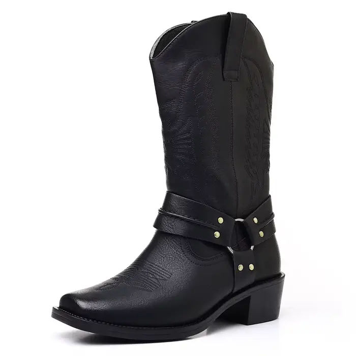 Bottes pour hommes, bottes de cowboy western rétro brodées, bottes de moto tendance pour hommes, bot