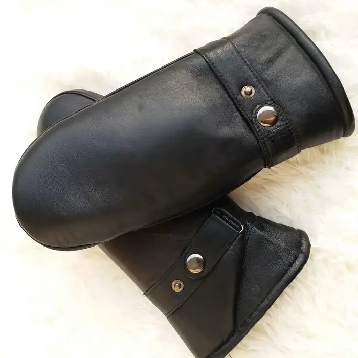 Gants en peau de mouton pour hommes, en cuir véritable, pour l'extérieur, chauds, thermiques, épais,
