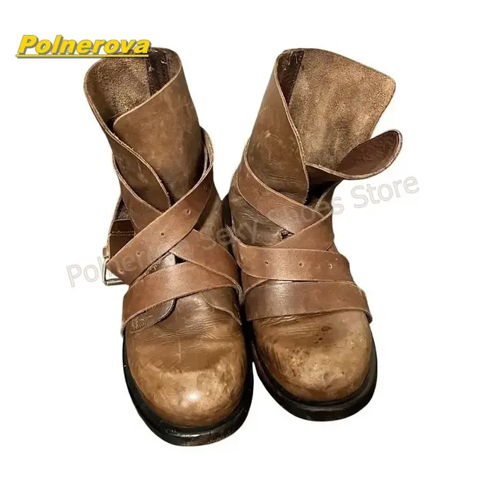 Bottes de moto vintage blanches pour femmes, à plusieurs sangles et boucles, mi-mollet, talon carré,