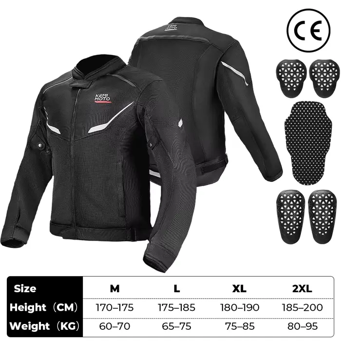 KEMIMOTO Veste pour homme avec protection blindée CE, veste respirante d'été pour motard, pour moto,
